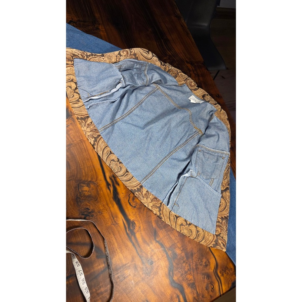 Tasha Polizzi TP Saddleblanket Denim Jacket Tapestry Trim Concho Buttons XL - Picture 8 of 8
